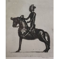 David Young Cameron (Scottish 1865-1945): Knight and Horse, etching signed in pencil 16cm x 14cm
