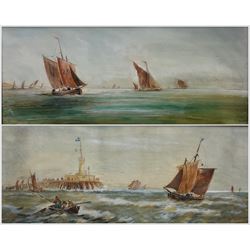 After Thomas Bush Hardy (British 1842-1897): Ships at Full Sail, pair watercolours signed 'TB Hardy' 23cm x 53cm (2)