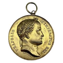 Early 19th century gilt bronze medallion by Bertrand Andrieu with a bust of Napoleon Bonaparte, the reverse commemorating the battle of Jena, October 1806 which was a significant defeat for the Prussian army D4cm Provenance: 3rd Earl of Feversham