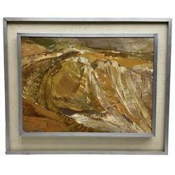 Rosemary Walker (British 20th century): Quarry Abstract, oil on board signed and dated '71, 32cm x 44cm