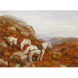 Elizabeth M Halstead (British late 20th century): Taking a Rest - Ponies on the Highlands, oil on board signed and dated '94, 44cm x 59cm