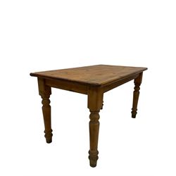 Victorian style refectory table, the rectangular top raised on turned supports 