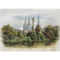 George Fall (British 1845-1925): Lichfield Cathedral from the South-West, watercolour signed 14cm x 19cm (unframed)
