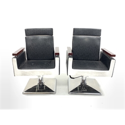  Pair tattoo artist chairs with reclining backs and chrome swivel bases, W63cm  