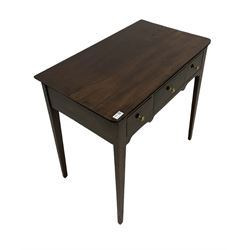 George III mahogany side table, the rectangular top over three frieze drawers, raised on square tapering supports 
