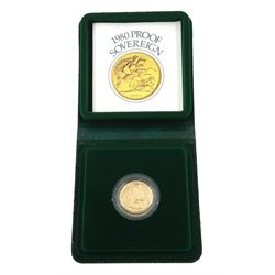 Queen Elizabeth II 1980 gold proof full sovereign coin, cased with certificate