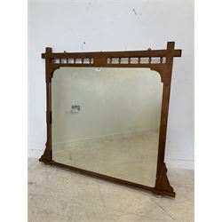 Victorian gilt wood overmantel mirror, turned spindle top over plain mirror plate, carved with foliate decoration 