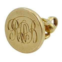18ct gold fob with monogrammed initials, maker's mark M&M (possibly Manton & Mole), stamped 18