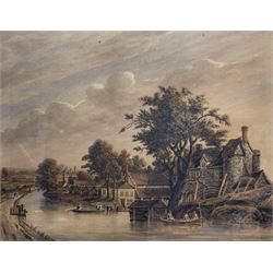 James George Zobel (British 1792-1881): Boating next to a Riverside Town, watercolour possibly signed 31cm x 40cm