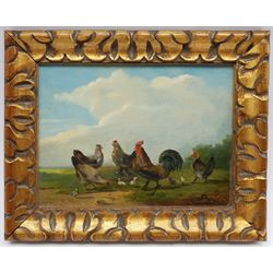 Frans (Franz) van Severdonck (Belgian 1809-1899): Chicken and Chicks in a Pasture, oil on mahogany panel signed 15cm x 20cm