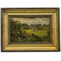 William  Greaves (British 1852-1938): Herding Cattle in a Rural Field, oil on board signed 19cm x 29cm