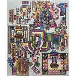 Sir Eduardo Paolozzi (Scottish 1924-2005): Abstract Composition for the Underground with Blue Background, screen print signed and dated 1986 in pencil 62cm x 49cm