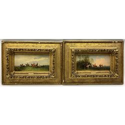 Rudolph Stone (British 1838-1914): Hunting Scenes, pair oils on panel in inscribed frame 15cm x 30cm (2)
