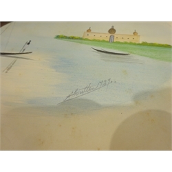 Indian School (Early 20th century): River Scenes, set four oval watercolours indistinctly signed and dated 1929 in pencil, indistinctly inscribed verso 15cm x 21cm (4) (unframed)