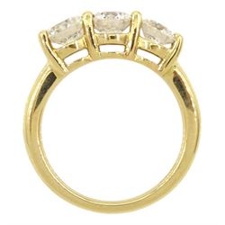 18ct gold three stone round brilliant cut diamond ring, hallmarked, total diamond weight approx 1.80 carat