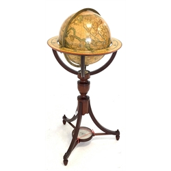  12inch Terrestrial library globe printed with named signs of the zodiac on mahogany tripod stand, H92cm   