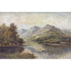 Charles Leader (British late 19th century): Hilly River Landscape, oil on canvas signed 30cm x 45cm