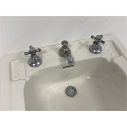 20th century 'Standard' enamel wash basin sink with chromed metal taps, W62cm, D51cm