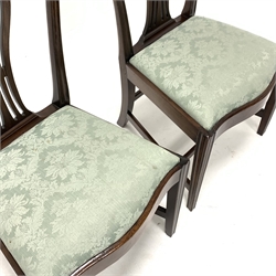 Pair of 19th century mahogany Chippendale style dining chairs, with pierced splats over drop in upholstered seat pads, serpentine fronts, raised on square tapered and moulded supports, W53cm
