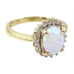 Gold opal and diamond cluster ring, stamped 9ct