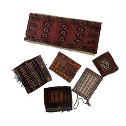 Five Kilim cushion covers of differing designs and sizes, together with one small runner rug 
