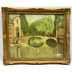 Attrib. Thomas Edwin Mostyn (British 1864-1920): Italianate Canal Landscape with Impressionist Bay Landscape on Verso, oil on board signed MOSTYN, 40cm x 50cm