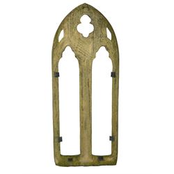 Weathered composite stone architectural Gothic tracery window, of doubled arched design