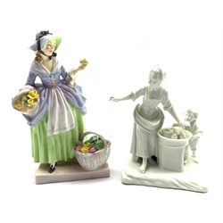 German blanc de chine figure group of a mother and child, possibly Tannova H15cm and a Royal Doulton figure 'Spring Flowers' HN1807 (a/f)Provenance: Property of a Lady of Title