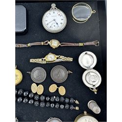 Italian Magrino silver filled cornucopia, costume jewellery, cigar cutter, wrist and pocket watches, fob watch, sovereign case etc