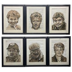 Anthony Barrow (Northern British Contemporary): portraits of ‘Claire Balding’, ‘Johnny Francome’, ‘Johnny Vegas’, ‘John Parrott’, ‘Gordon Ramsey’ etc, set six mixed media on paper signed and dated, 45cm x 30cm (6)