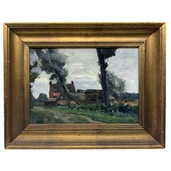 Henry George Moon (British 1857-1905): Landscape with Farm Buildings, oil on canvas unsigned 24cm x 34cm