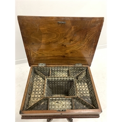 Victorian walnut games table, the hinged top with inlaid games board revealing storage divisions, raised on four leaf carved splayed supports, W50cm