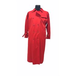 Burberry ladies trench coat in red with check lining, buckled sleeves and belt