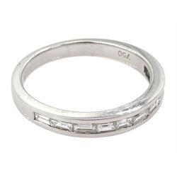 18ct white gold baguette cut diamond half eternity ring, stamped 750, total diamond weight approx 0.40 carat