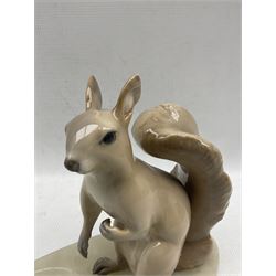 Royal Copenhagen ashtray modelled as a squirrel on onyx base with silver mount H20cm