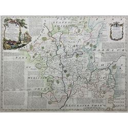 Emanuel Bowen (British 1694-1767): 'An Accurate Map Of The County Of Worcester Divided Into Its Hundreds', 18th century engraved map with hand-colouring pub. c1760, 52cm x 72cm (3)
