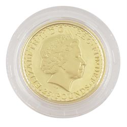 Queen Elizabeth II 2007 gold proof twenty five pound quarter ounce Britannia coin, cased with certificate