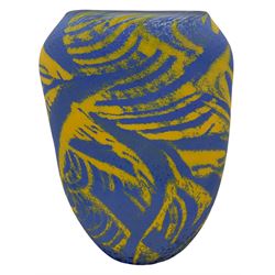 Peter Layton (Czech-British, 1937-): Studio glass vase with streaked and mottled blue and yellow design, signed and dated 1988, H19cm 