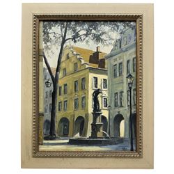 Cox (Continental 20th century): 'Jelenia Góra Plac Ratuszowy' Poland, oil on canvas signed, titled and dated '77 verso 39cm x 29cm