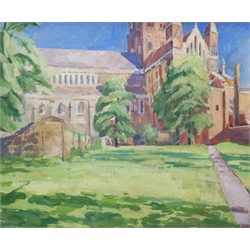 Pamela Chard (British 1926-2003): St Alban's Cathedral South Transept, oil on board unsigned 49cm x 59cm 
Provenance: studio collection of the late William Chard, the artist's husband
Notes: Chard was a British artist and teacher married to fellow artist William Chard (1923-2020). The couple met at the Redfern Gallery in Cork Street, London, and went on to study under several important artists  such as Henry Moore, Ceri Richards, and Vivian Pitchforth. They were both active members of 'The Arts Council of Great Britain', and exhibited with the London Group and Drian Gallery.