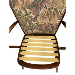 Ercol - mid-20th century beech 'Tall Back Easy Armchair', with upholstered seat and back cushion in floral design