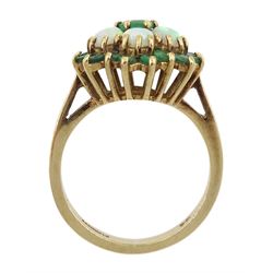 9ct gold opal and emerald cluster ring, hallmarked