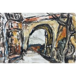 Barry De More (Northern British 1948-2023): 'Viaduct at West Vale', watercolour signed and titled verso 19cm x 28cm
Provenance: direct from the family of the artist Notes: a Yorkshire Artist and Associate Member of Dean Clough Studio Artists, De More's works have been exhibited in galleries such as The Stirling Smith Art Gallery and The Whitaker Museum
