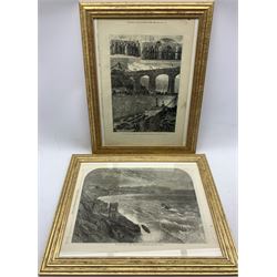The Illustrated London News, two framed 19th century news pages of the Spa Buildings and Storm in Scarborough 40cm x 30cm (2)