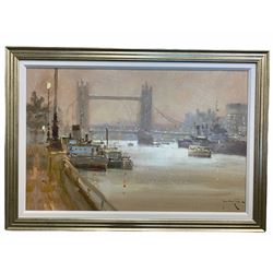 John Haskins (British b.1938): River Thames, textured print on canvas signed in the plate64cm x 99cm