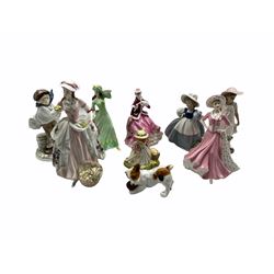 Coalport limited edition figure The Boy, another The Flower Seller, three other Coalport figures, two Nao figures, Royal Doulton puppy and Brambly Hedge figure (9)