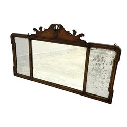 Early 20th century Georgian design walnut framed wall mirror, triple panelled glass