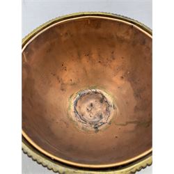 19th century French brass two handled coal box with pierced decoration and on leaf pattern feet, domed cover with fluted lift and copper liner H60cm