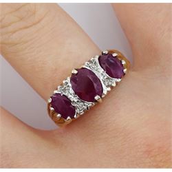 9ct gold ruby and diamond chip ring, hallmarked