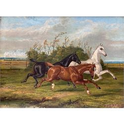 Albert Clark (British 1843-1928): 'Startled' - Horses Running from a Passing Steam Train, oil on canvas signed 30cm x 39cm